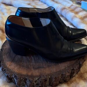 Via Spiga Black Leather Woman’s  Boots 8 M with chrome on the Heel